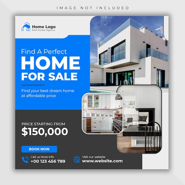 Real estate social media post or house property sale instagram story square banner