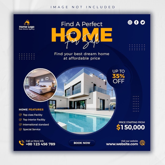 Real estate social media post or house property sale instagram story square banner