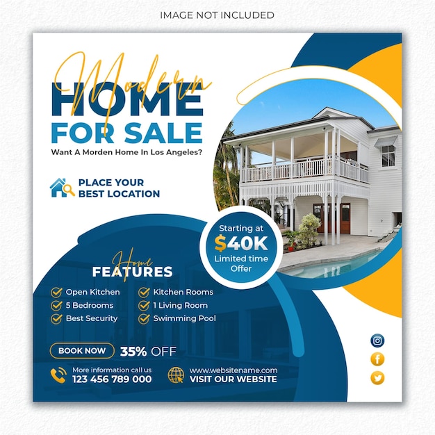 Real estate social media post square flyer modern house property sale banner