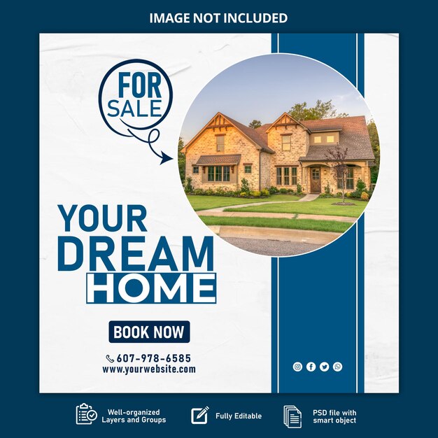 PSD real estate social media promotion and banner post design template