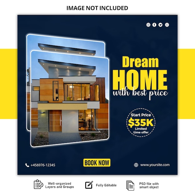 PSD real estate social media promotion and banner post design template