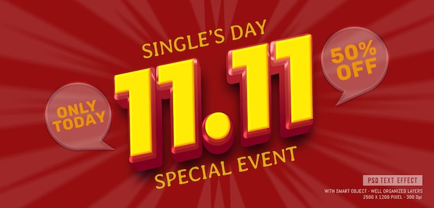 Realistic 1111 single's day background with editable 3d style effect