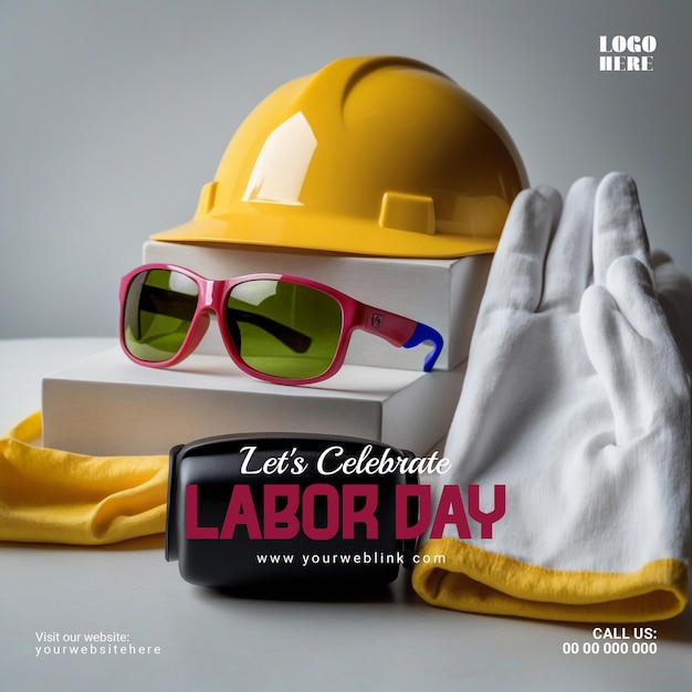 PSD realistic 3d banner template for labor day celebration