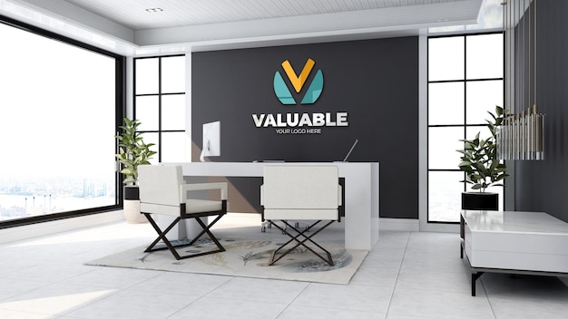 realistic 3d company logo mockup in office manager space with luxury design interior