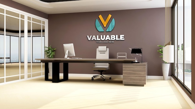 realistic 3d company logo mockup in office manager space with luxury design interior