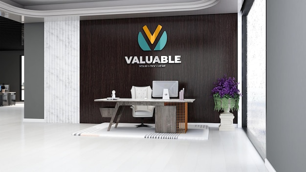 realistic 3d company logo mockup in office manager space with luxury design interior