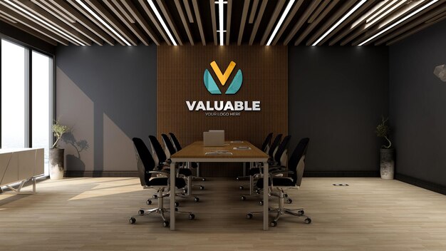 realistic 3d company wall logo mockup in the office business meeting room