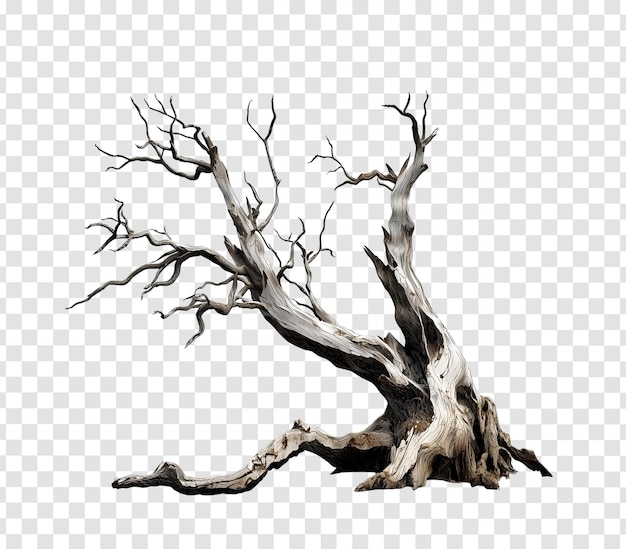 PSD realistic 3d dead tree with bare branches and twisted trunk