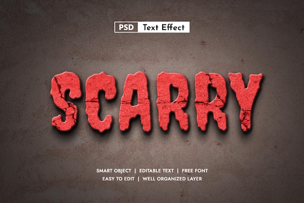 Realistic 3d editable text effect logo mockup template with horror and scary texture style