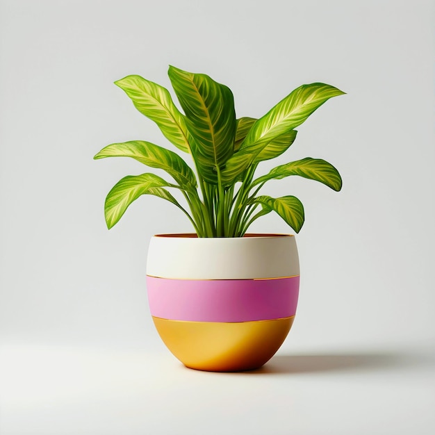 Realistic 3d flowerpot with transparent decorative plants for interior isolated on gray backdrop