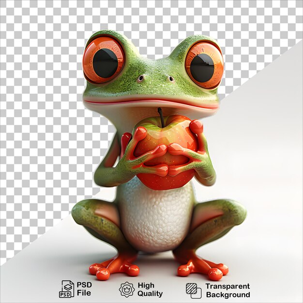 Realistic 3D Frog Holding a Red Apple