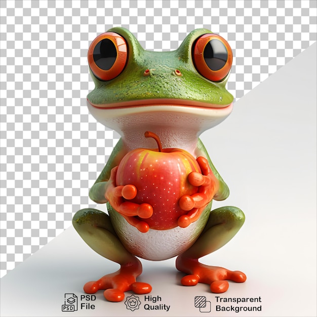 Realistic 3D Frog Holding a Red Apple