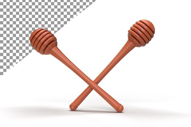 realistic 3d honey dipper stick rendering, wooden honey spoon 3d illustration.