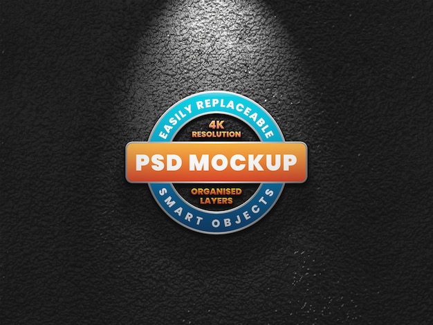 Realistic 3D Logo mockup on dark wall with light effect