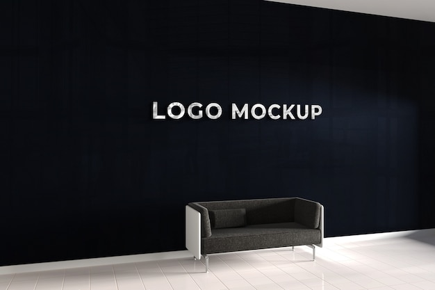 Realistic 3D Logo Mockup Office Wall With Steel Texture