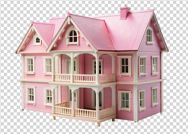 PSD realistic 3d model of a pink house isolated on transparent background