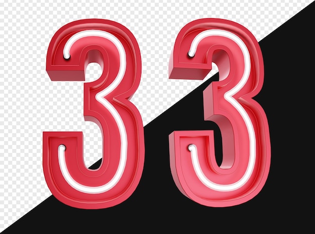 realistic 3d number three with neon light isolated