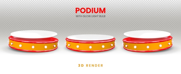 Realistic 3d podium with glow light bulb premium psd