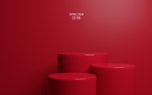 Realistic 3d Red Cylinder Pedestal Podium With Shadow Isolated On Red Background