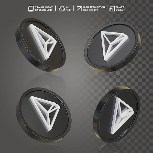 PSD realistic 3d render token tron trx coin cryptocurrency