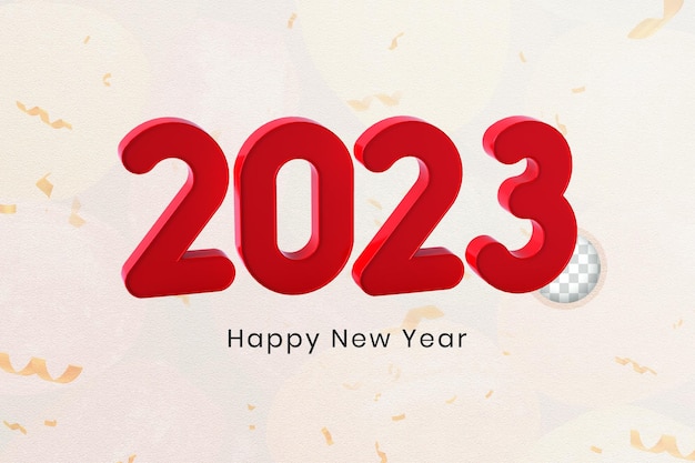 Realistic 3D rendering 2023 text for New Year celebration Happy New Year Concept