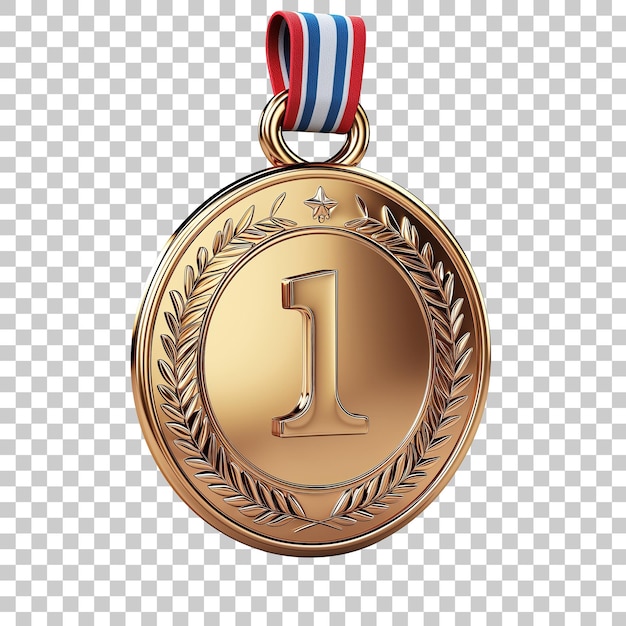 Realistic 3D rendering of medal with a ribbon isolated on transparent background