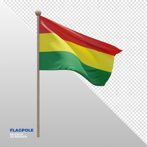 Realistic 3d textured flagpole flag of Bolivia