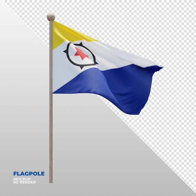 Realistic 3d textured flagpole flag of Bonaire