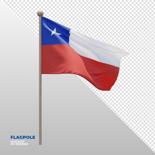 Realistic 3d textured flagpole flag of Chile