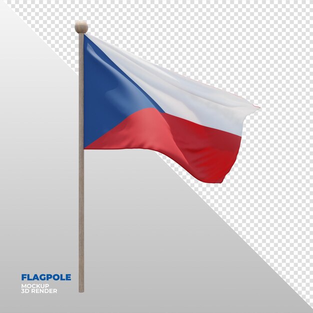 Realistic 3d textured flagpole flag of Czech Republic