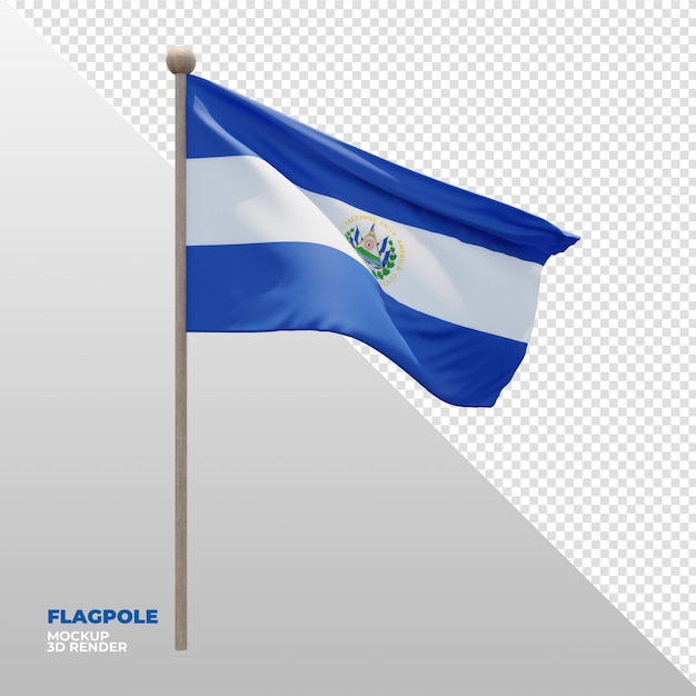 Realistic 3d textured flagpole flag of El Salvador