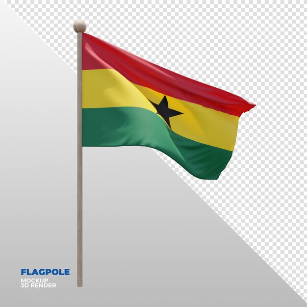 Realistic 3d textured flagpole flag of Ghana