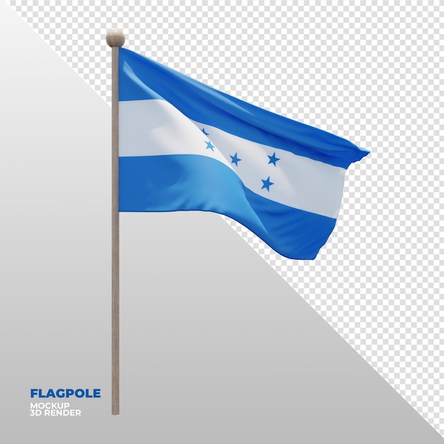 Realistic 3d textured flagpole flag of Honduras