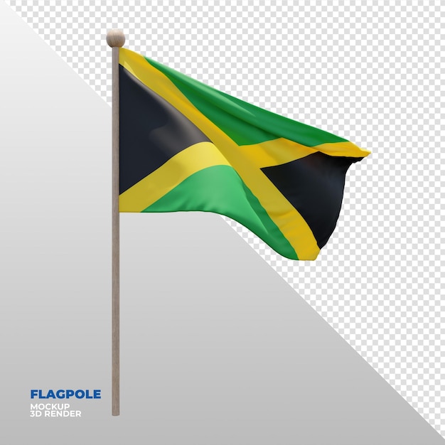 Realistic 3d textured flagpole flag of Jamaica