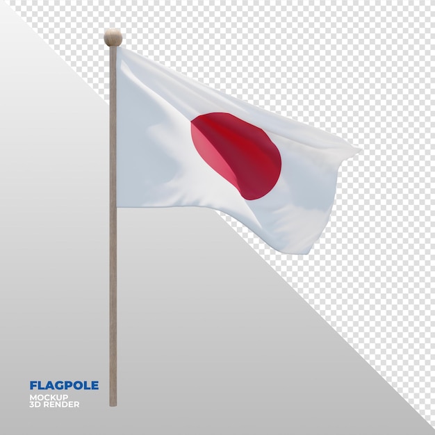 Realistic 3d textured flagpole flag of Japan