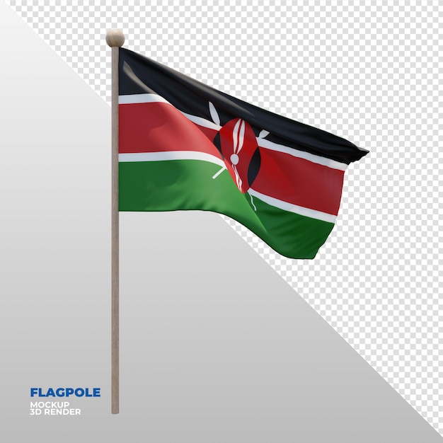 Realistic 3d textured flagpole flag of Kenya