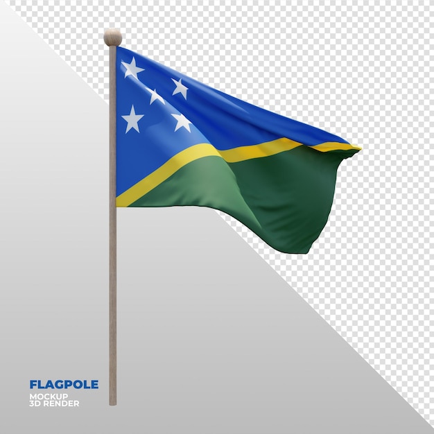 Realistic 3d textured flagpole flag of Solomon Islands