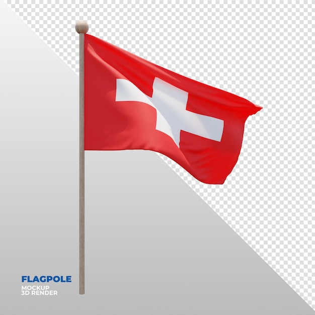 Realistic 3d textured flagpole flag of Switzerland