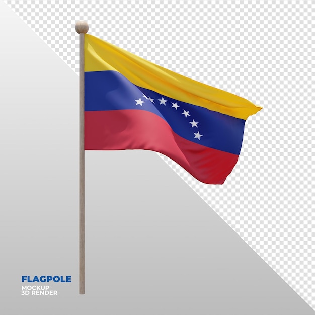 Realistic 3d textured flagpole flag of Venezuela