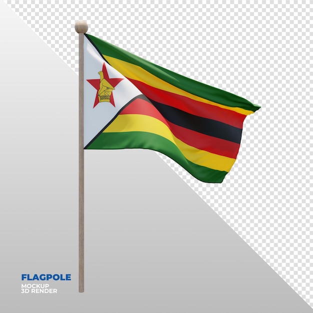 Realistic 3d textured flagpole flag of Zimbabwe