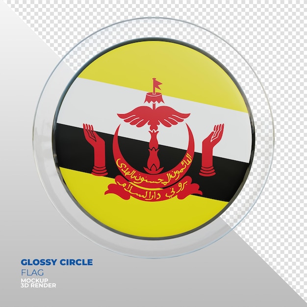 Realistic 3d textured glossy circle flag of Brunei