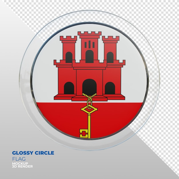 Realistic 3d textured glossy circle flag of Gibraltar