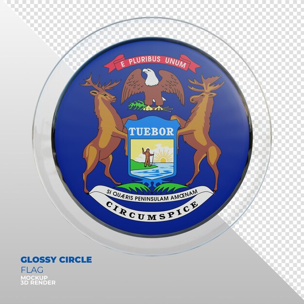 Realistic 3d textured glossy circle flag of Michigan