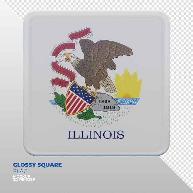 Realistic 3d textured glossy square flag of Illinois