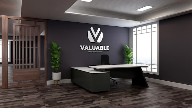 realistic 3d wall logo mockup in the office receptionist room