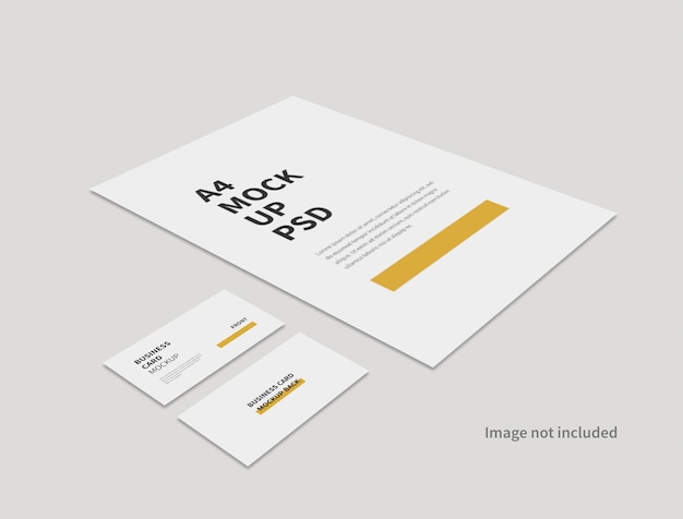 Realistic A4 Size and Business Card Minimal Mockup Isolated