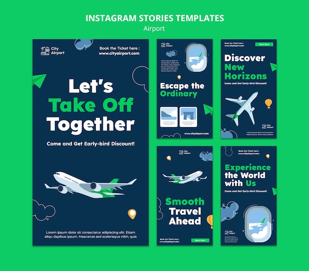 Realistic airport concept instagram stories