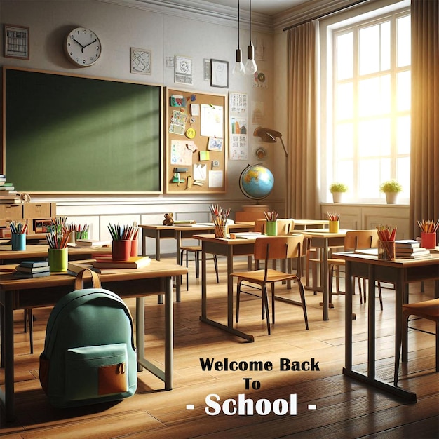 PSD realistic back to school background with school