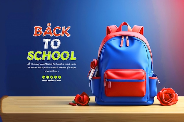 Realistic Back to School blue and red banner