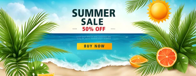 Realistic banner composition of summer sale illustration